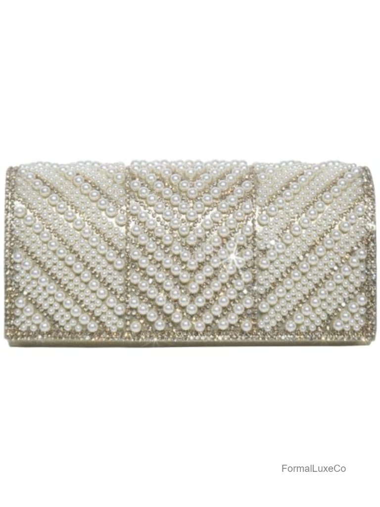 Pearl Rhinestone Envelope Clutch Purse Evening Bag Wedding Party